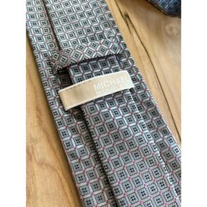 Michael Kors Mens Tie Gray and Pink Necktie